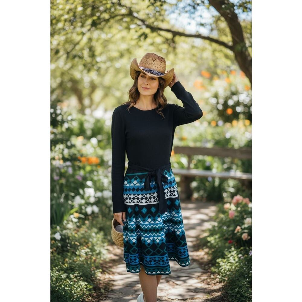Eliza Sweater Knit Dress Coastal Boho Country Western Sedona  LG